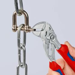 Knipex Zangenschlüssel Zange und Schraubenschlüssel in einem Werkzeug mit Mehrkomponenten-Hüllen, mit integrierter Befestigungsöse zum Anbringen einer Absturzsicherung verchromt 180 mm (SB-Karte/Blister) Nr. 86 05 180 T BK