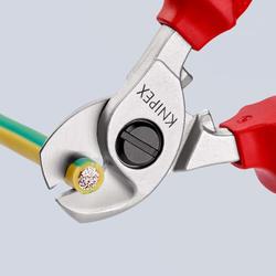 Knipex Kabelschere isoliert mit Mehrkomponenten-Hüllen, VDE-geprüft, mit integrierter isolierter Befestigungsöse zum Anbringen einer Absturzsicherung verchromt 165 mm (SB-Karte/Blister) Nr. 95 16 165 T BK