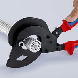 Knipex ACSR Freileitungsschneider (Ratschenprinzip) für Freileitungsseile mit Stahlkern mit Mehrkomponenten-Hüllen brüniert 340 mm (SB-Karte/Blister) Nr. 95 32 340 SR