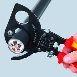 Knipex Kabelschneider (Ratschenprinzip) isoliert mit Mehrkomponenten-Hüllen, VDE-geprüft schwarz lackiert 280 mm (SB-Karte/Blister) Nr. 95 36 280