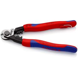Knipex Drahtseilschere geschmiedet mit Mehrkomponenten-Hüllen, mit integrierter Befestigungsöse zum Anbringen einer Absturzsicherung 190 mm (SB-Karte/Blister) Nr. 95 62 190 T BK
