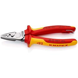 Knipex Crimpzange für Aderendhülsen isoliert mit Mehrkomponenten-Hüllen, VDE-geprüft, mit integrierter isolierter Befestigungsöse zum Anbringen einer Absturzsicherung 180 mm (SB-Karte/Blister) Nr. 97 78 180 T BK