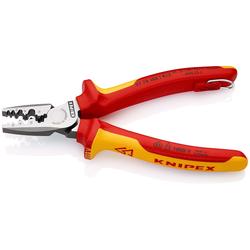 Knipex Crimpzange für Aderendhülsen isoliert mit Mehrkomponenten-Hüllen, VDE-geprüft, mit integrierter isolierter Befestigungsöse zum Anbringen einer Absturzsicherung 180 mm (SB-Karte/Blister) Nr. 97 78 180 T BK