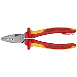 Knipex Crimpzange für Aderendhülsen isoliert mit Mehrkomponenten-Hüllen, VDE-geprüft, mit integrierter isolierter Befestigungsöse zum Anbringen einer Absturzsicherung 180 mm (SB-Karte/Blister) Nr. 97 78 180 T BK