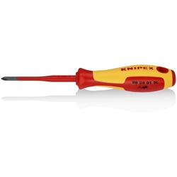 Knipex Schraubendreher (Slim) für Kreuzschlitzschrauben Phillips PH® isolierender Mehrkomponenten-Griff, VDE-geprüft brüniert 187 mm Nr. 98 24 01 SL