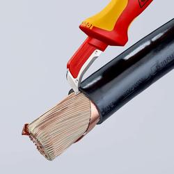 Knipex Abmantelungsmesser mit Gleitschuh isolierender Mehrkomponenten-Griff, VDE-geprüft 180 mm (SB-Karte/Blister) Nr. 98 55 SB