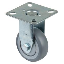 Apparate-Bockrolle, Rad Ø 50mm, Gummi grau, Radb. 20mm, BH 73mm, Kugellager, Radk. Kunststoff, mit Platte, PG 54x54mm, Tragkr. 40kg Nr. A310.A85.050