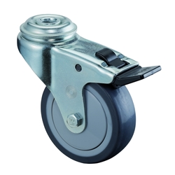 Apparate-Lenkrolle, mit Totalfeststeller, Rad Ø 50mm, Gummi grau, Radb. 20mm, BH 73mm, Kugellager, Radk. Kunststoff, mit Rückenloch, Rückenl. Ø 10,2mm, Tragkr. 40kg Nr. A321.A85.050