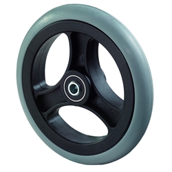 Rad, pannensicher 2-Komponenten, Rad Ø 150mm, Gummi grau, Radb. 33mm, Nabenl. 36mm, Kugellager, Radk. Kunststoff, Tragkr. 50kg Nr. A86.151