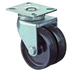 Apparate-Doppel-Lenkrolle, Rad Ø 75mm, Kunststoff schwarz, Radb. 2x23mm, BH 102mm, Gleitlager, Radk. Kunststoff, mit Platte, PG 77x67mm, Tragkr. 100kg Nr. B100.A90.076