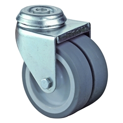 Apparate-Doppel-Lenkrolle, Rad Ø 50mm, Gummi grau, Radb. 2x18mm, BH 73mm, Gleitlager, Radk. Kunststoff, mit Rückenloch, Rückenl. Ø 10,2mm, Tragkr. 60kg Nr. B101.A80.050