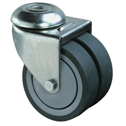 Apparate-Doppel-Lenkrolle, Rad Ø 50mm, Gummi grau, Radb. 2x18mm, BH 73mm, Kugellager, Radk. Kunststoff, mit Rückenloch, Rückenl. Ø 10,2mm, Tragkr. 60kg Nr. B101.A85.050
