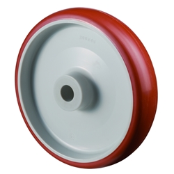 Rad, Rad Ø 125mm, Polyurethan rot 98+/-4 Shore A, Radb. 32mm, Nabenl. 44mm, Gleitlager, Radk. Kunststoff, Tragkr. 180kg Nr. B26.125