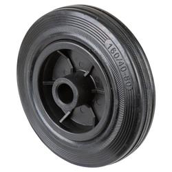 Rad, Rad Ø 160mm, Gummi schwarz, Radb. 40mm, Nabenl. 60mm, Gleitlager, Radk. Kunststoff, Tragkr. 150kg Nr. B40.160