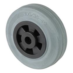 Rad, Rad Ø 100mm, Gummi grau, Radb. 30mm, Nabenl. 40mm, Rollenlager, Radk. Kunststoff, Tragkr. 70kg Nr. B46.100
