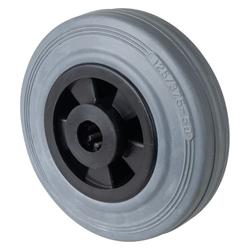 Rad, Rad Ø 125mm, Gummi grau, Radb. 37,5mm, Nabenl. 50mm, Rollenlager, Radk. Kunststoff, Tragkr. 100kg Nr. B46.125