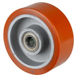 Rad, Rad Ø 200mm, Guss-Polyurethan orange 95+/-3 Shore A, Radb. 80mm, Nabenl. 80mm, Kugellager, Radk. Guss, Tragkr. 1.400kg Nr. C10.202