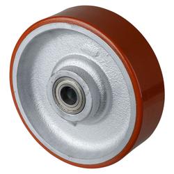 Rad, Rad Ø 250mm, Guss-Polyurethan orange 95+/-3 Shore A, Radb. 75mm, Nabenl. 82mm, Kugellager, Radk. Guss, Tragkr. 1.600kg Nr. C10.257