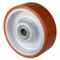 Rad, Rad Ø 300mm, Guss-Polyurethan orange 95+/-3 Shore A, Radb. 100mm, Nabenl. 100mm, Kugellager, Radk. Guss, Tragkr. 2.800kg Nr. C10.307