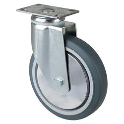 Apparate-Lenkrolle, Rad Ø 150mm, Gummi grau, Radb. 32mm, BH 192mm, Kugellager, Radk. Kunststoff, mit Platte, PG 94x64mm, Tragkr. 100kg Nr. C100.A85.151