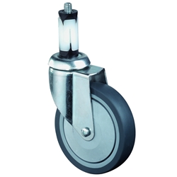 Apparate-Lenkrolle, Rad Ø 80mm, Gummi grau, Radb. 21mm, BH 112mm, Kugellager, Radk. Kunststoff, Spreizbefestigung, Tragkr. 80kg Nr. C104.A85.081