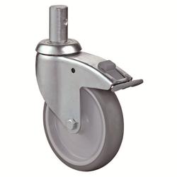 Apparate-Lenkrolle, mit Totalfeststeller, Rad Ø 125mm, Gummi grau, Radb. 31mm, BH 158mm, Gleitlager, Radk. Kunststoff, mit Stift, Tragkr. 100kg Nr. C122.A80.125