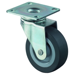 Lenkrolle, Rad Ø 25mm, Gummi schwarz, Radb. 13mm, BH 34mm, Radk. Kunststoff, mit Platte, PG 34x48mm, Tragkr. 15kg Nr. F26.025