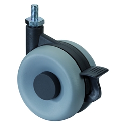 Kunststoff-Doppel-Lenkrolle, mit Totalfeststeller, Rad Ø 60mm, Kunststoff grau, BH 80mm, mit Platte, PG 47x47mm, Tragkr. 40kg Nr. F363.060