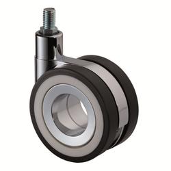 Design-Doppel-Lenkrolle, Rad Ø 75mm, Polyurethan schwarz, BH 98mm, mit Gewindestift, 10x15mm, Tragkr. 50kg Nr. F370.076