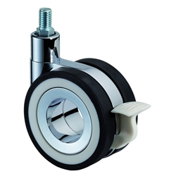 Design-Doppel-Lenkrolle, mit Totalfeststeller, Rad Ø 75mm, Polyurethan schwarz, BH 98mm, mit Gewindestift, 10x15mm, Tragkr. 50kg Nr. F371.076