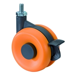 Design-Doppel-Lenkrolle, mit Totalfeststeller, Rad Ø 75mm, Polyurethan grau, BH 98mm, mit Gewindestift, 10x15mm, Tragkr. 50kg Nr. F373.076
