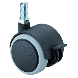 Kunststoff-Doppel-Lenkrolle, mit Totalfeststeller, Rad Ø 50mm, Kunststoff grau, BH 62mm, mit Gewindestift, 8x16mm, Tragkr. 50kg Nr. F86.050.G08