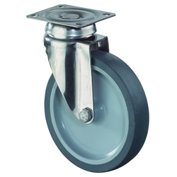 Apparate-Lenkrolle, Rad Ø 50mm, Gummi grau, Radb. 18mm, BH 70mm, Gleitlager, Radk. Kunststoff, mit Platte, PG 60x60mm, Tragkr. 40kg Nr. G100.A80.051