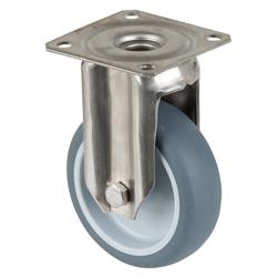 Apparate-Bockrolle, Rad Ø 75mm, Gummi grau, Radb. 24mm, BH 101mm, Gleitlager, Radk. Kunststoff, mit Platte, PG 60x60mm, Tragkr. 60kg Nr. G110.A80.076