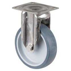 Apparate-Bockrolle, Rad Ø 100mm, Gummi grau, Radb. 28mm, BH 136mm, Gleitlager, Radk. Kunststoff, mit Platte, PG 76x70mm, Tragkr. 60kg Nr. G110.A80.100