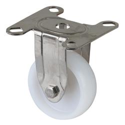 Apparate-Bockrolle, Rad Ø 50mm, Kunststoff weiß, Radb. 18mm, BH 70mm, Gleitlager, Radk. Kunststoff, mit Platte, PG 60x60mm, Tragkr. 55kg Nr. G110.A90.051