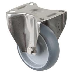 Bockrolle, Rad Ø 100mm, Thermoplastischer Gummi grau, Radb. 30mm, BH 127mm, Gleitlager, Radk. Kunststoff, mit Platte, PG 95x80mm, Tragkr. 80kg Nr. H110.B43.100