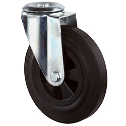 Lenkrolle, Rad Ø 80mm, Gummi schwarz, Radb. 25mm, BH 108mm, Gleitlager, Radk. Kunststoff, mit Rückenloch, Rückenl. Ø 12,2mm, Tragkr. 50kg Nr. L101.B40.080