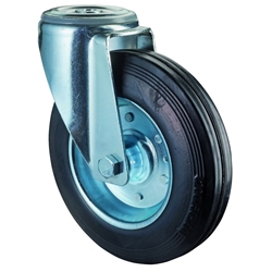 Lenkrolle, Rad Ø 160mm, Gummi schwarz, Radb. 40mm, BH 190mm, Rollenlager, Radk. Stahl, mit Rückenloch, Rückenl. Ø 12,2mm, Tragkr. 160kg Nr. L101.B55.160