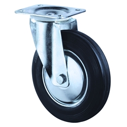 Lenkrolle, Rad Ø 250mm, Gummi schwarz, Radb. 50mm, BH 290mm, Rollenlager, Radk. Stahl, mit Platte, PG 135x110mm, Tragkr. 250kg Nr. L400.B55.250