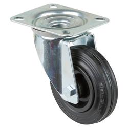 Transport-Bockrolle, Rad Ø 100mm, Gummi schwarz, Radb. 30mm, BH 128mm, Rollenlager, Radk. Kunststoff, mit Platte, PG 104x80mm, Tragkr. 70kg Nr. L410.B45.100