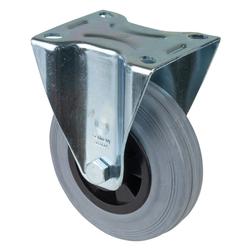 Transport-Bockrolle, Rad Ø 125mm, Gummi grau, Radb. 37,5mm, BH 155mm, Rollenlager, Radk. Kunststoff, mit Platte, PG 104x80mm, Tragkr. 100kg Nr. L410.B46.125