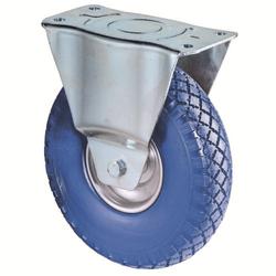 Transport-Bockrolle, Rad Ø 260mm, Polyurethan blau, Radb. 85mm, BH 295mm, Rollenlager, Radk. Stahl, mit Platte, PG 230x125mm, Tragkr. 160kg Nr. L410.C91.262