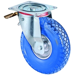 Lenkrolle, mit Totalfeststeller, Rad Ø 260mm, Polyurethan blau, Radb. 85mm, BH 295mm, Rollenlager, Radk. Stahl, mit Platte, PG 175x175mm, Tragkr. 160kg Nr. L420.C91.262