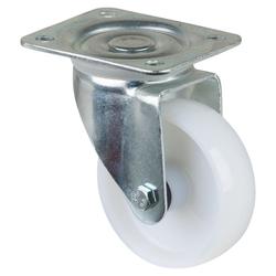 Transport-Lenkrolle, Rad Ø 100mm, Kunststoff weiß, Radb. 30mm, BH 132mm, Rollenlager, Radk. Kunststoff, mit Platte, PG 105x85mm, Tragkr. 175kg Nr. LB500.B10.100