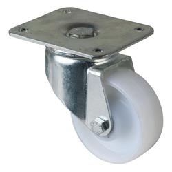 Schwerlast-Lenkrolle, Rad Ø 80mm, Kunststoff weiß, Radb. 30mm, BH 112mm, Rollenlager, Radk. Kunststoff, mit Platte, PG 105x85mm, Tragkr. 150kg Nr. N100.B10.081