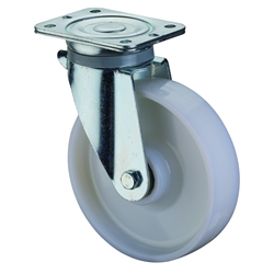 Schwerlast-Lenkrolle, Rad Ø 200mm, Kunststoff weiß, Radb. 50mm, BH 235mm, Kugellager, Radk. Kunststoff, mit Platte, PG 138x110mm, Tragkr. 450kg Nr. N100.B15.201