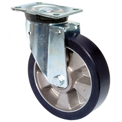 Schwerlast-Lenkrolle, Rad Ø 160mm, Guss-Polyurethan blau, Radb. 50mm, BH 214mm, Kugellager, Radk. Aluminium, mit Platte, PG 138x110mm, Tragkr. 500kg Nr. N100.B91.162