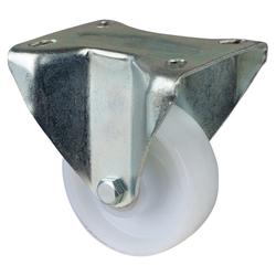 Schwerlast-Bockrolle, Rad Ø 80mm, Kunststoff weiß, Radb. 30mm, BH 112mm, Rollenlager, Radk. Kunststoff, mit Platte, PG 105x85mm, Tragkr. 150kg Nr. N110.B10.081