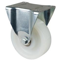 Schwerlast-Bockrolle, Rad Ø 150mm, Kunststoff weiß, Radb. 40mm, BH 195mm, Kugellager, Radk. Kunststoff, mit Platte, PG 135x110mm, Tragkr. 400kg Nr. N110.B15.151